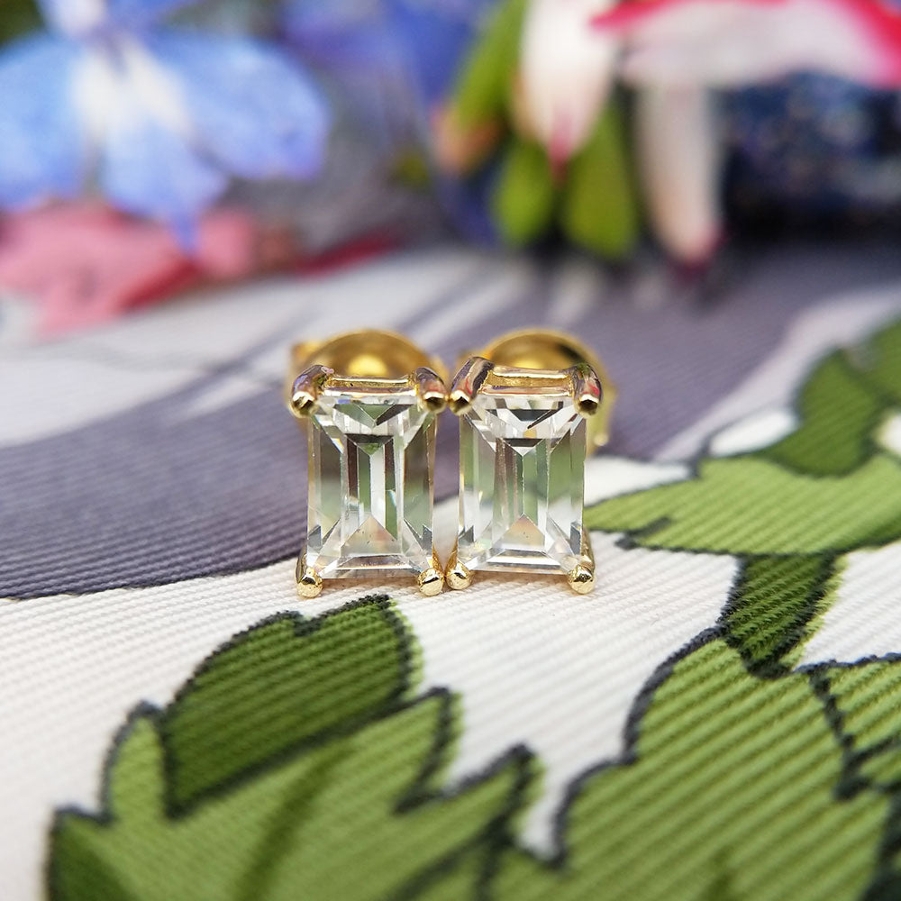 emerald cut earrings in gold