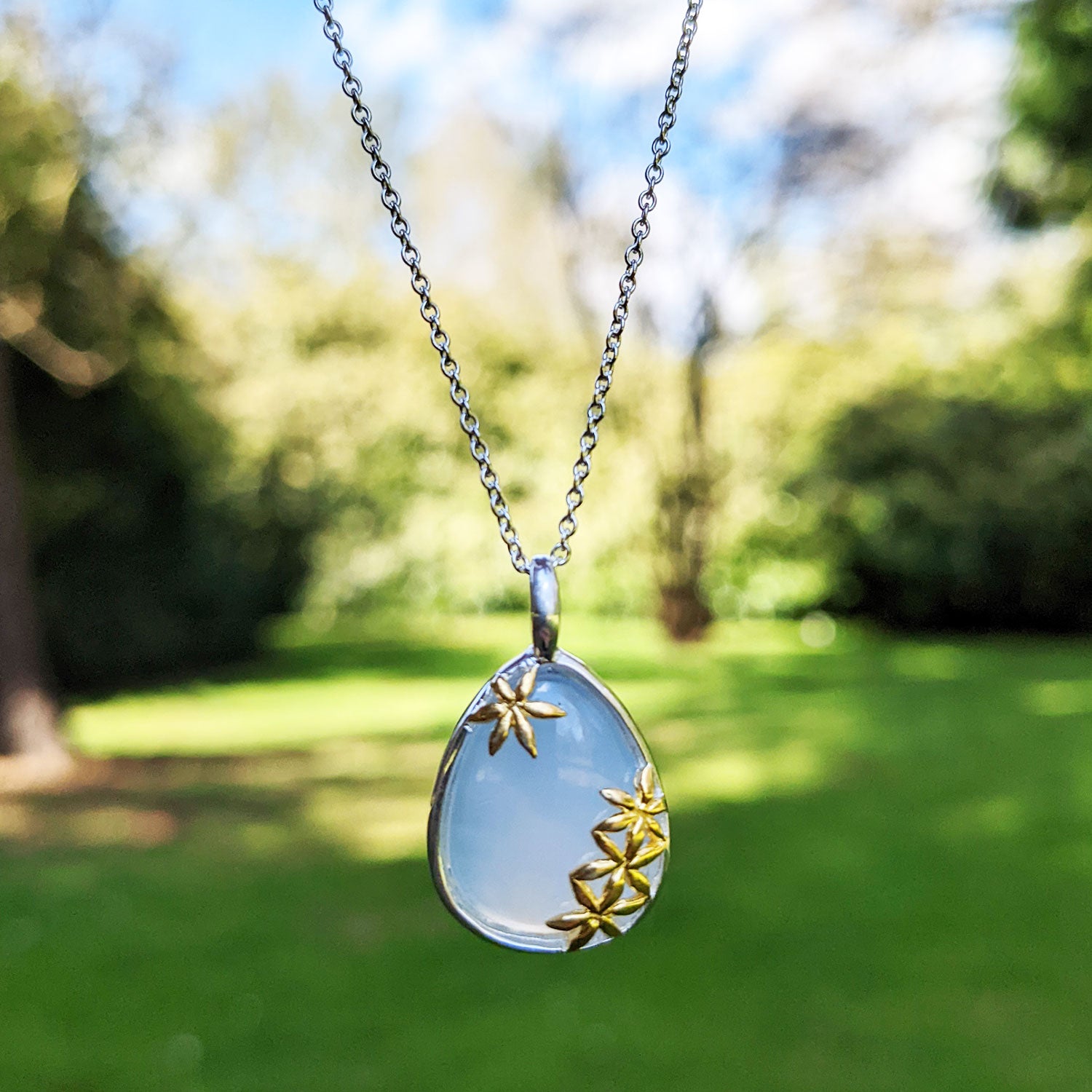 Blue Chalcedony Scarab Sienna Yellow Gold Necklace