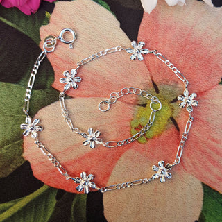 silver floral anklet