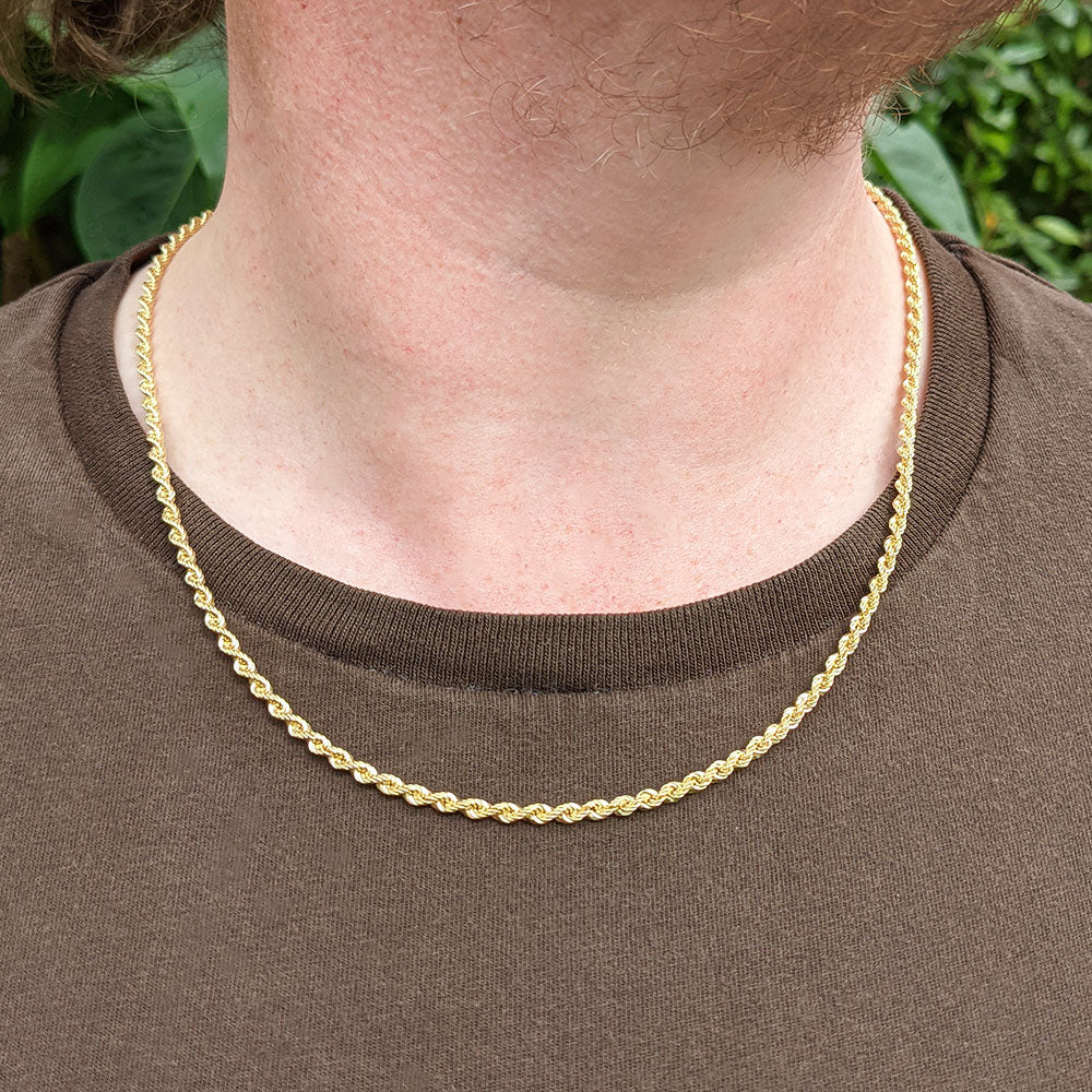 3mm Rope Chain Necklace in 9ct Yellow Gold