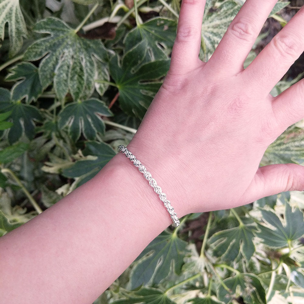 silver rope chain on wrist
