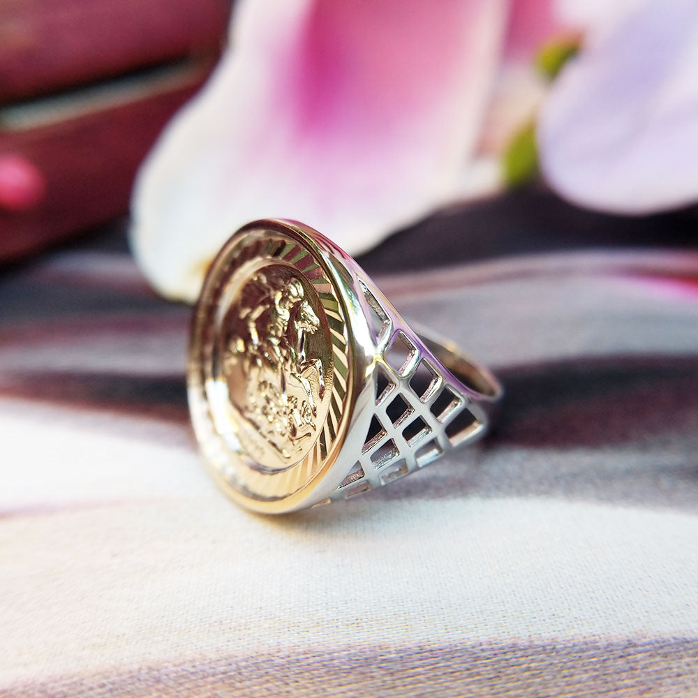 st george medallion ring in silver