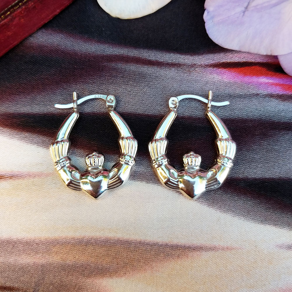 women&#39;s silver claddagh  creole earrings