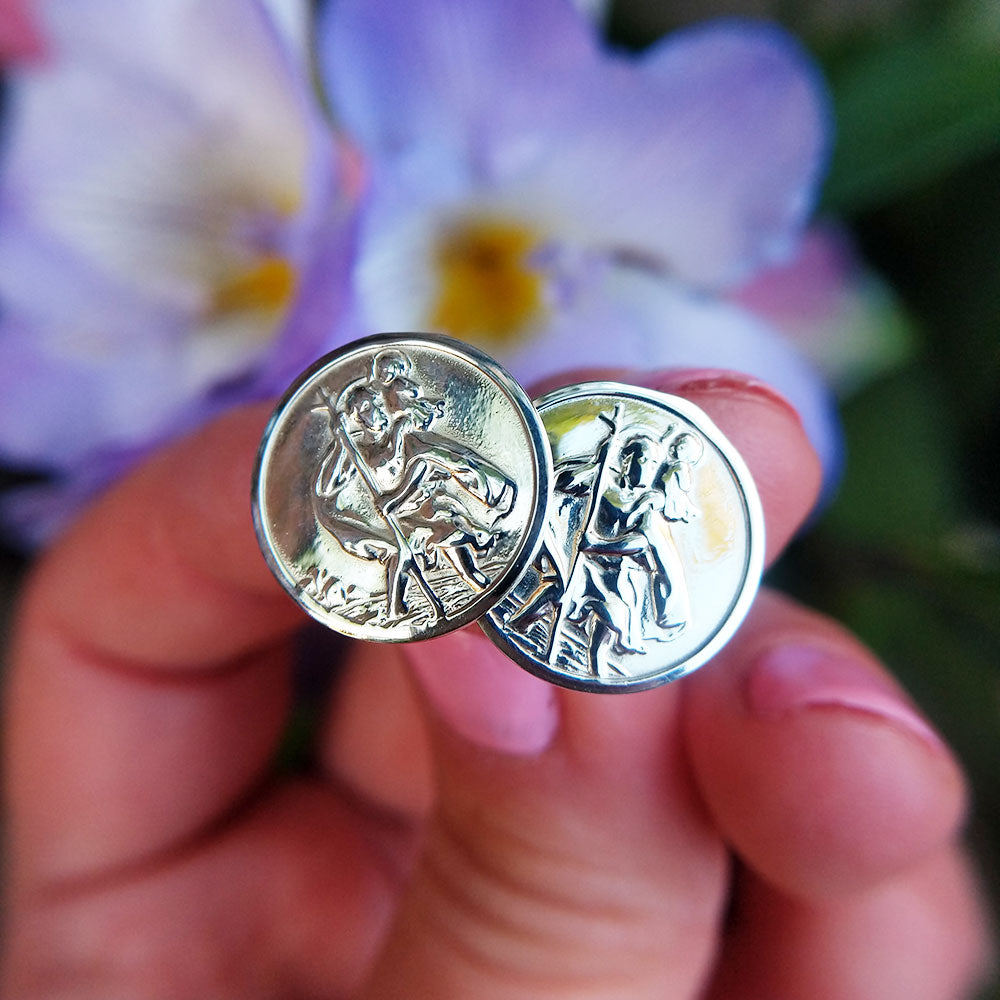 men&#39;s silver st christopher cuff links