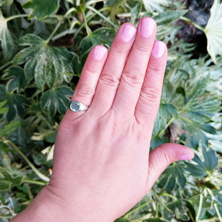 another view of signet ring on ladies hand