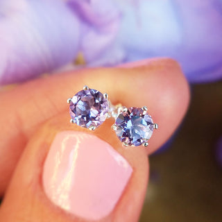 close up of amethyst earrings