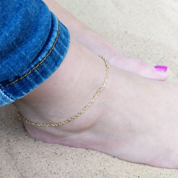 Ladies Singapore Chain Anklet in Solid 9ct Yellow Gold