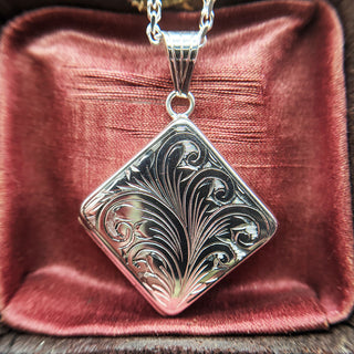 solid silver square diamond shaped locket