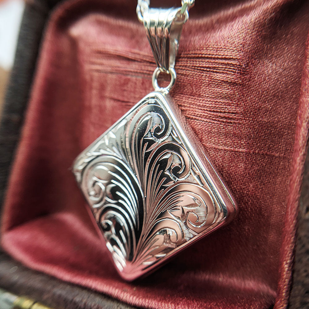 solid silver square diamond shaped locket
