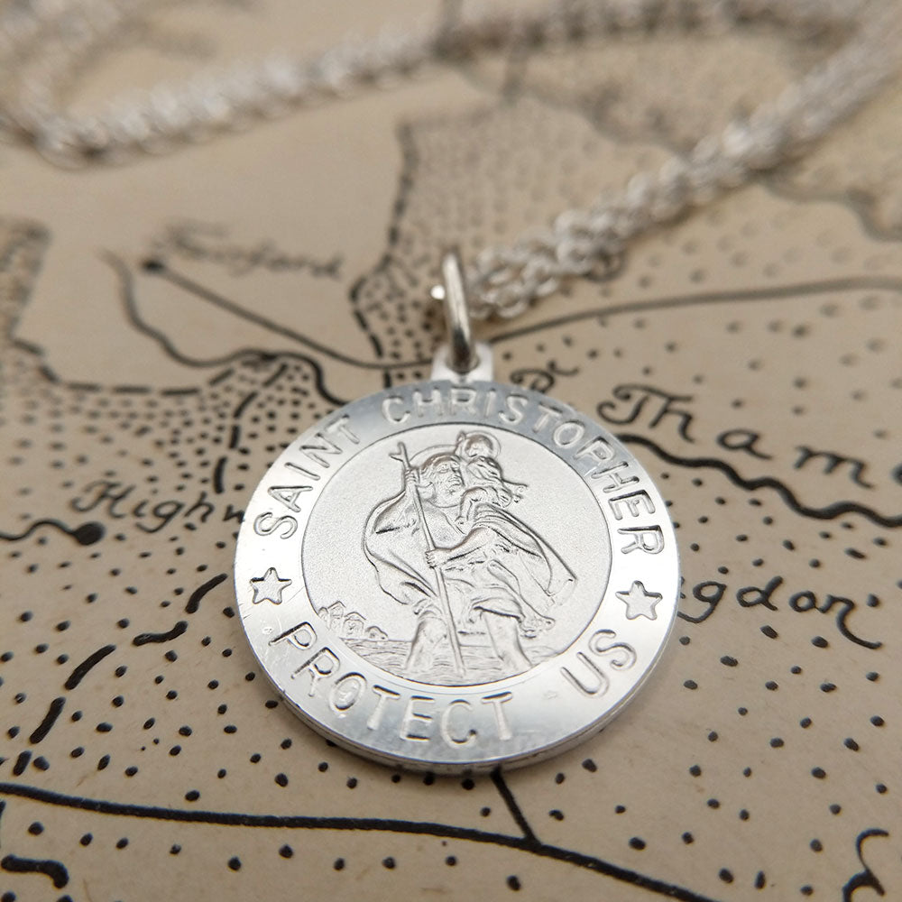 men's women's small sterling silver st christopher necklace