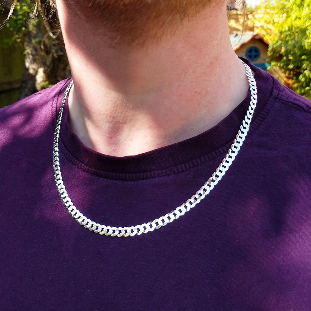 solid silver curb chain with 6mm wide links