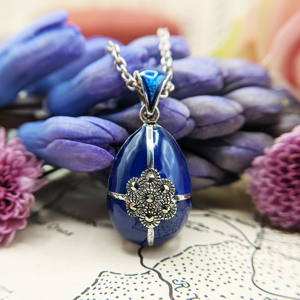 blue enamel egg pendant necklace
