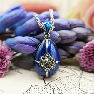 blue enamel egg pendant necklace