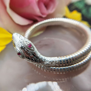 silver snake bangle with ruby eyes
