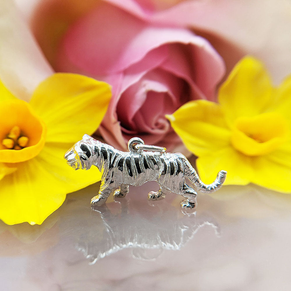 solid silver tiger charm with hallmark