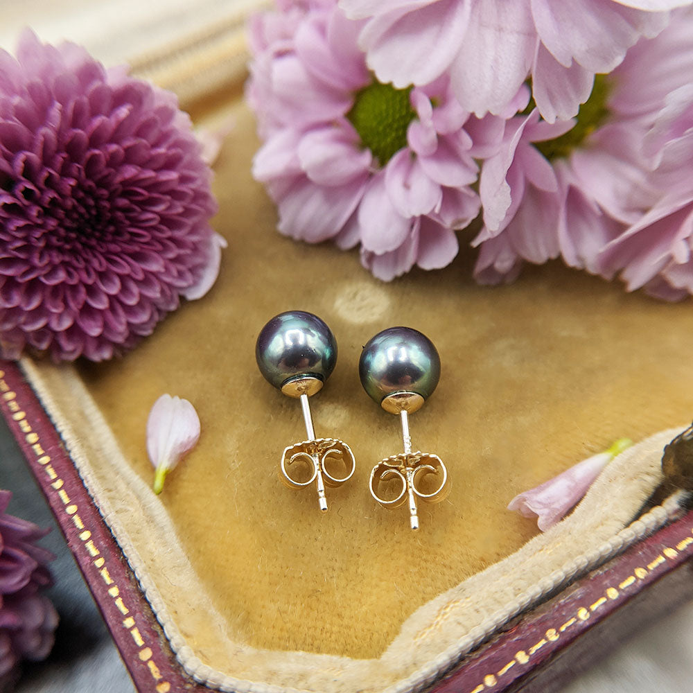 solid gold pearl studs