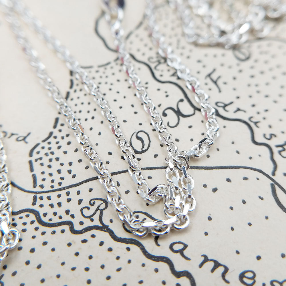 close up of silver chain with locket