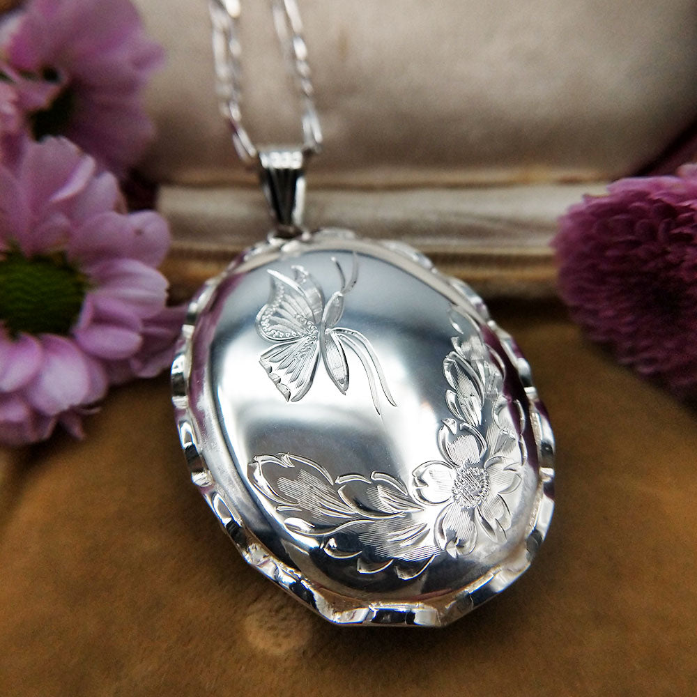 large sterling silver oval locket necklace