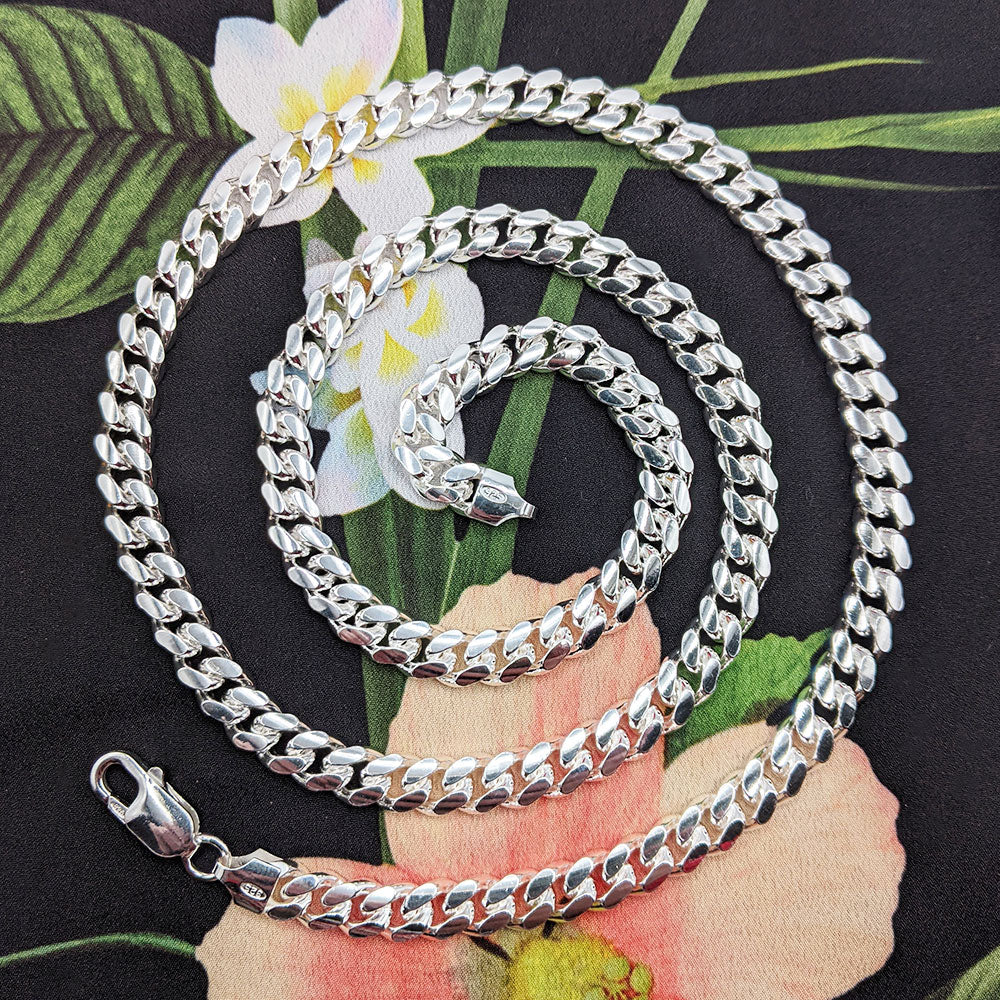 silver cuban necklace in 20 22 24 26 28 30 inch lengths