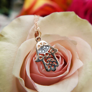 rose gold hamsa hand pendant necklace