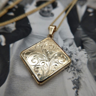 9ct gold square engraved locket