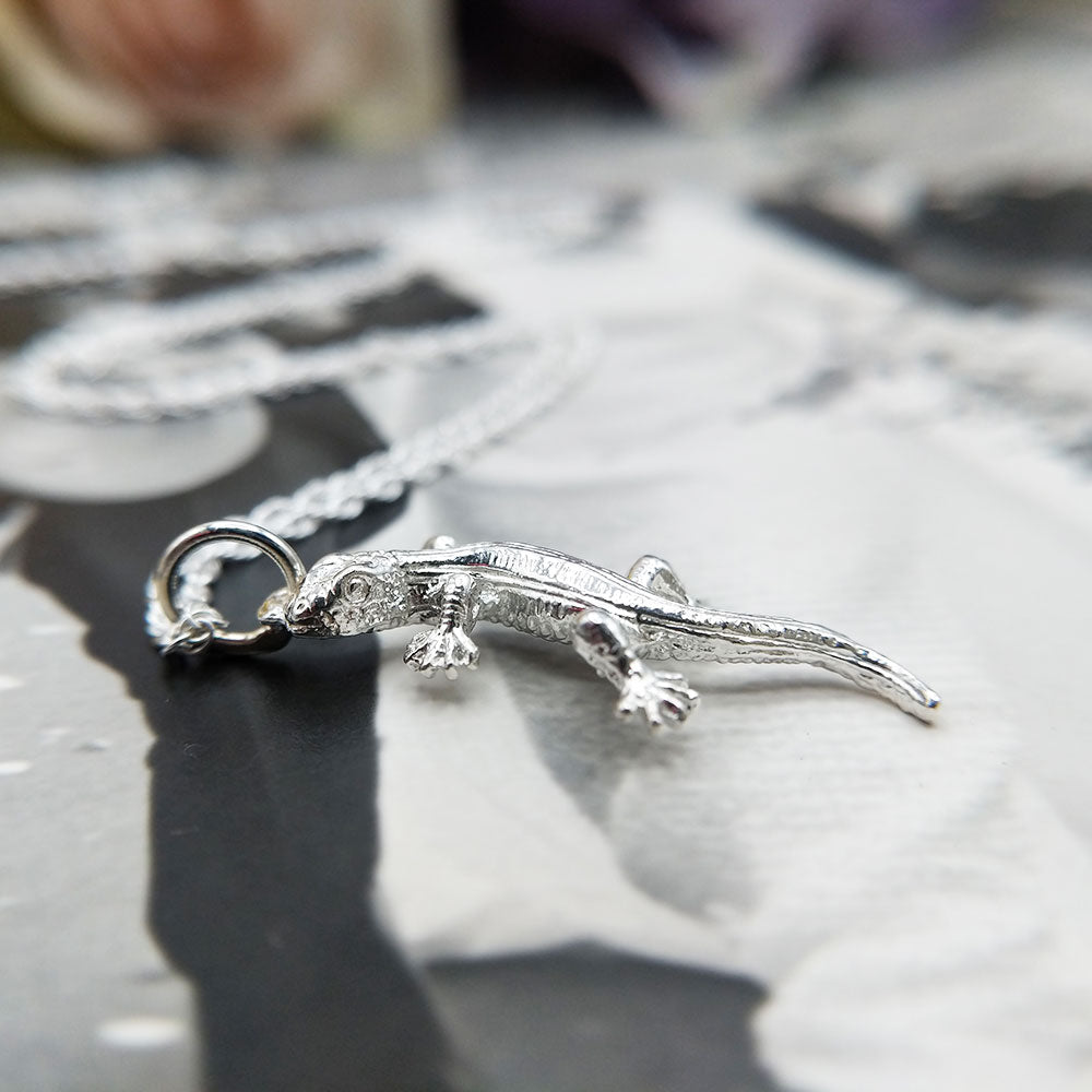 gecko necklace in sterling silver