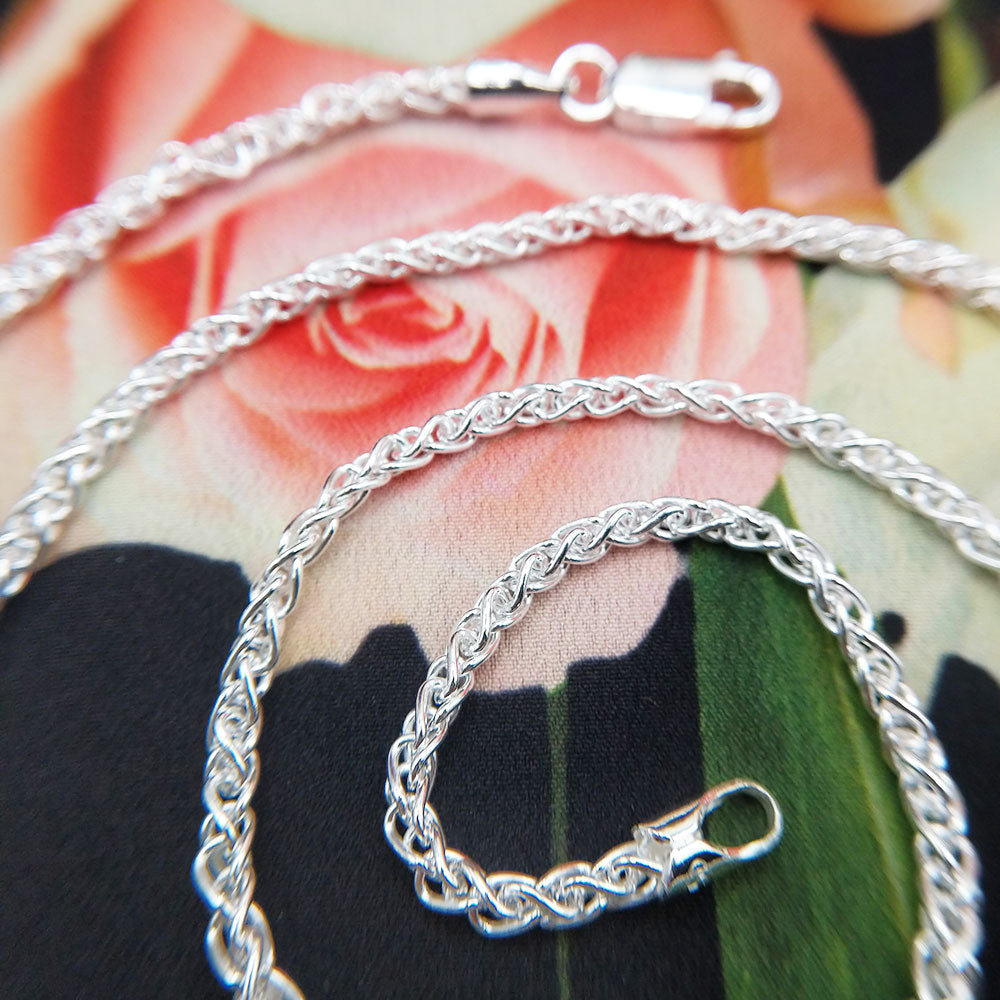 2.6mm Spiga Wheat Chain Necklace in Sterling Silver