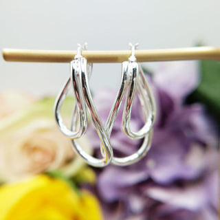 silver oval double hoop earrings