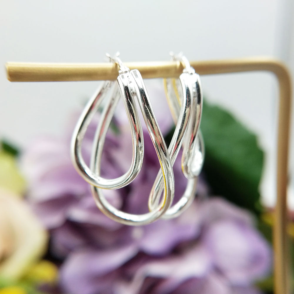silver oval double hoop earrings