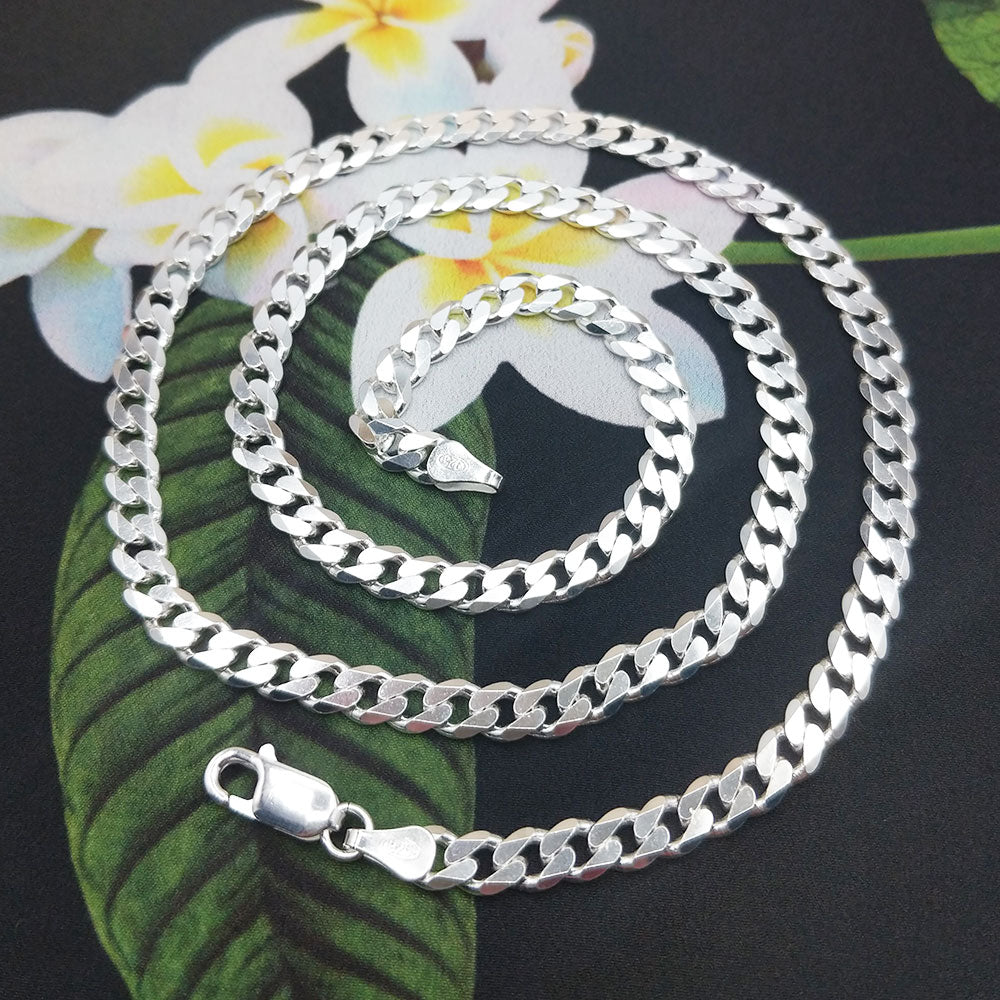 Solid Sterling Silver 5.5mm Bevelled Curb Chain Necklace