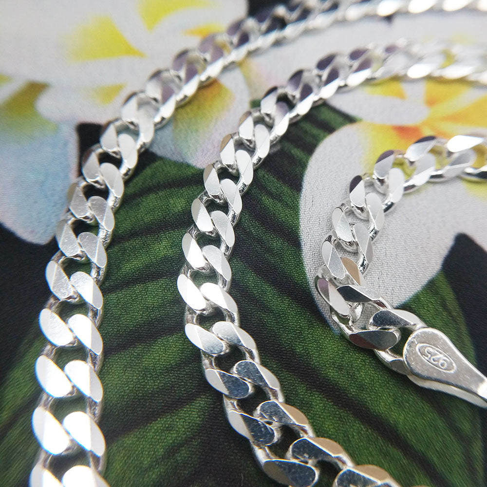 close up of sterling silver links on curb chain