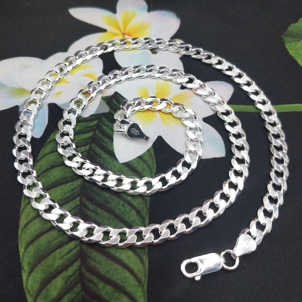 another view of silver curb chain necklace