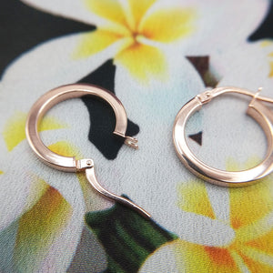 women's hinged rose gold hoops in 9ct