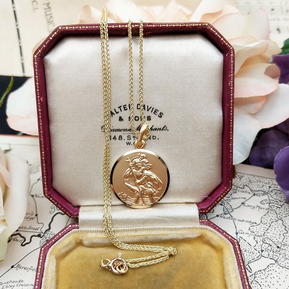 another view of solid gold saint christopher necklace