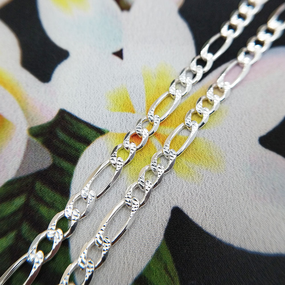 ladies diamond cut figaro chain in sterling silver