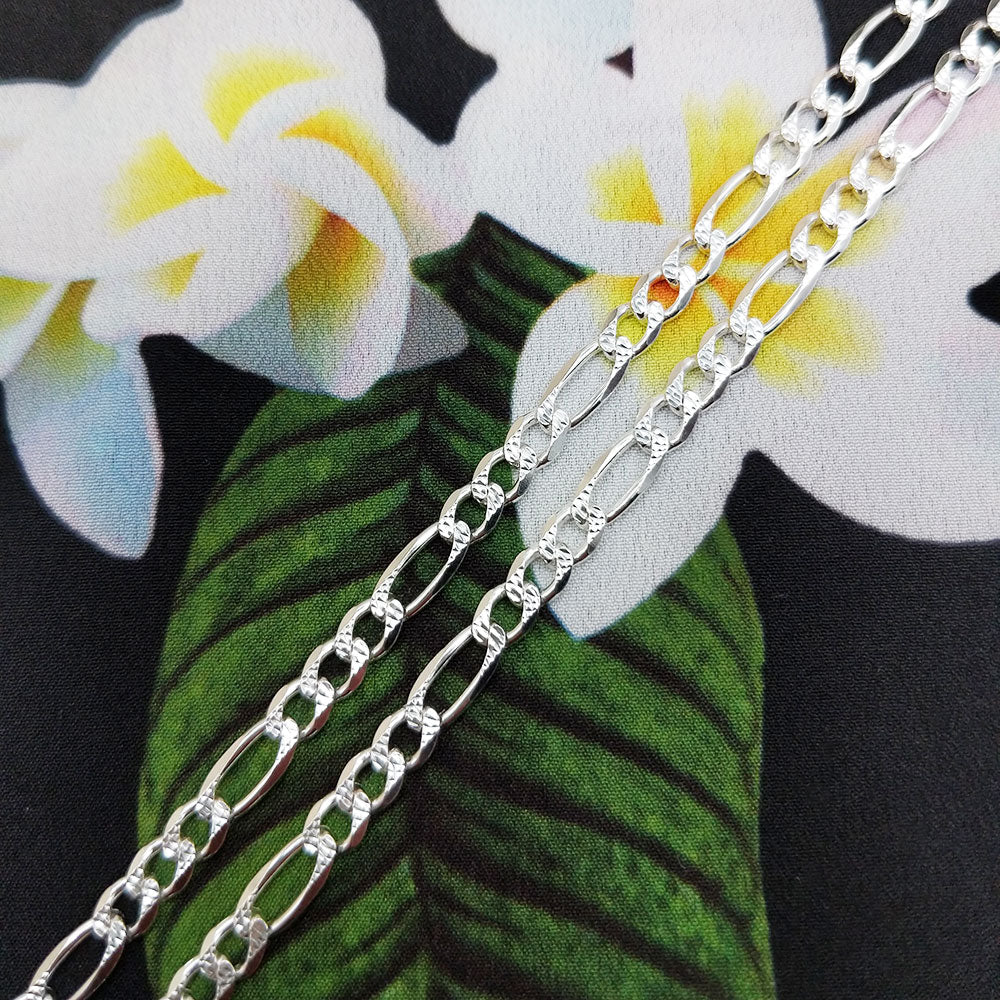 ladies diamond cut figaro chain in sterling silver