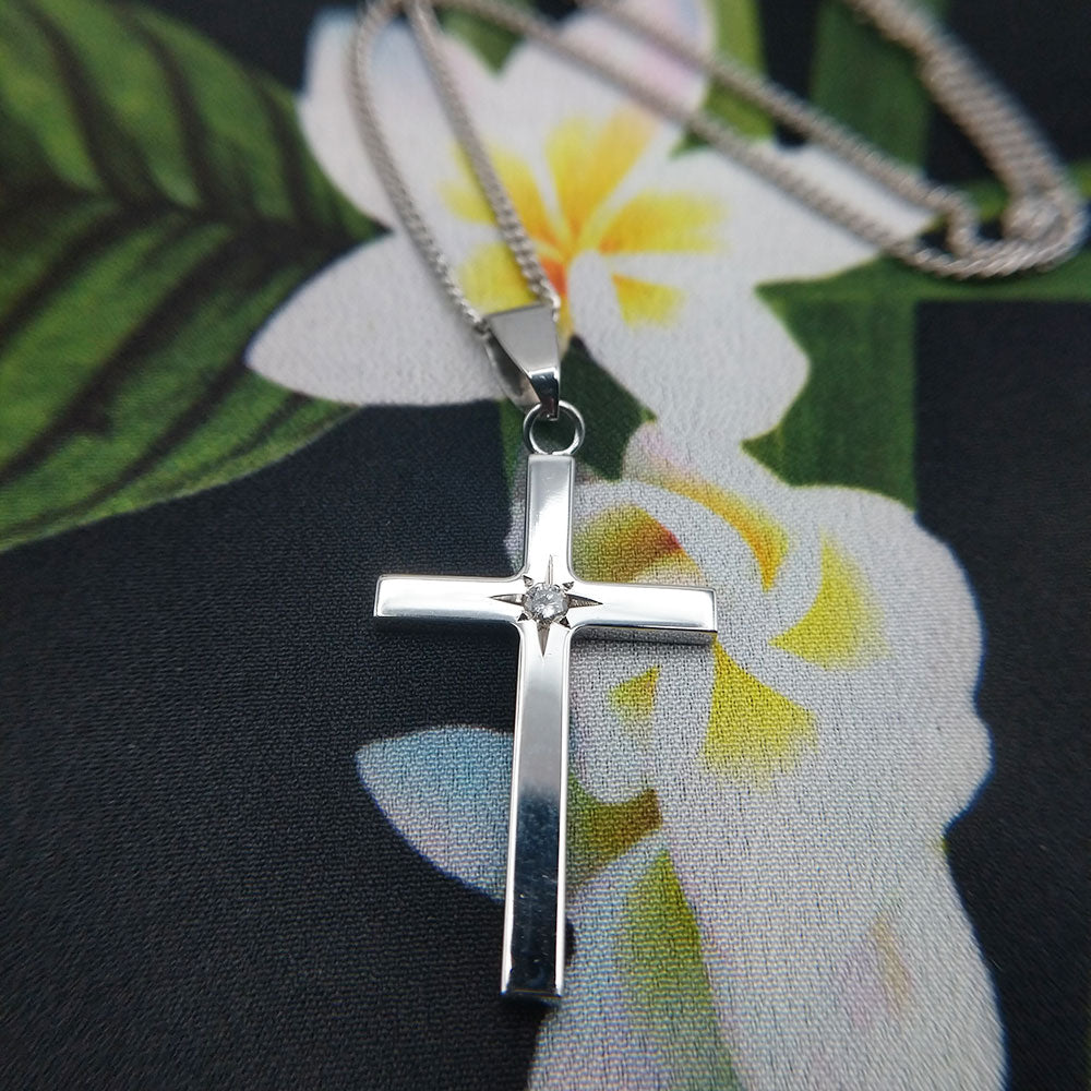 Mens silver cross hot sale necklace with diamonds