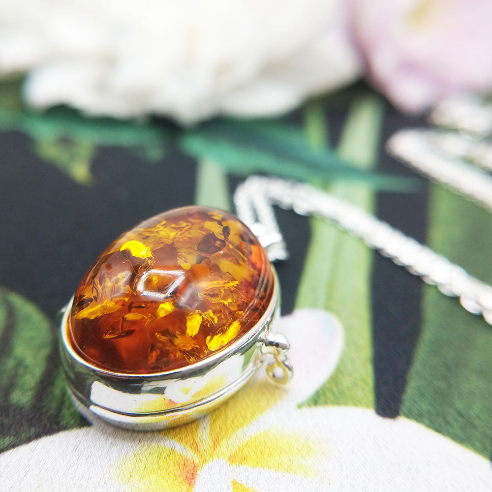 oval amber locket necklace