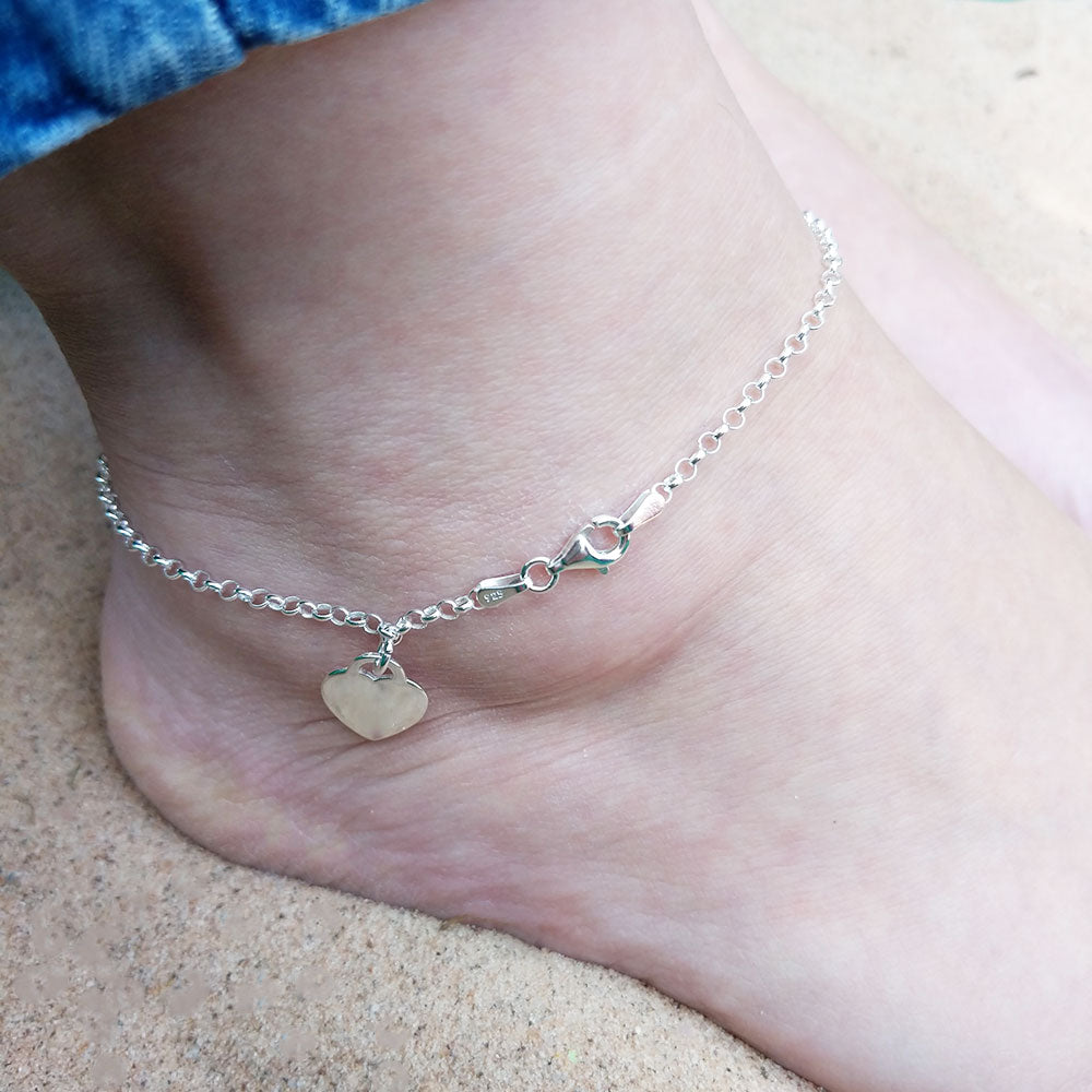 women's ankle bracelet with heart tag