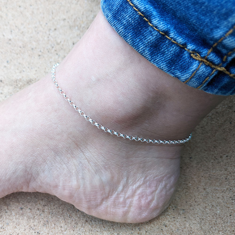 another view of silver anklet on ankle