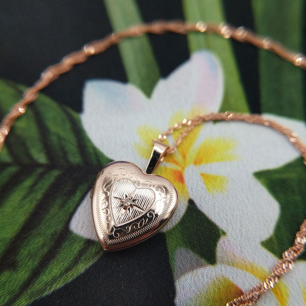 14K Rose Gold Etoile Diamond Heart Locket Necklace - KTCollection