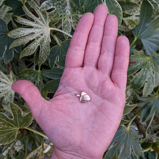 small rose gold heart locket in hand for scale