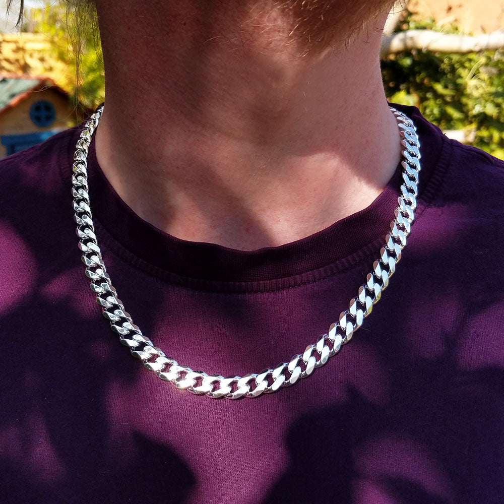 Choker Heavy Silver Chain Mens Bevelled Curb Chain Necklace