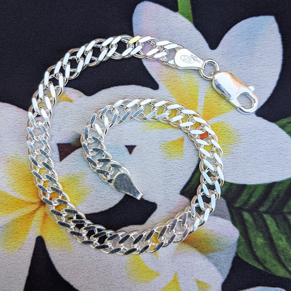 women&#39;s silver double curb bracelet