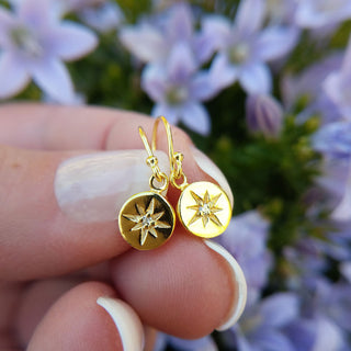 gold plated disc drop earrings