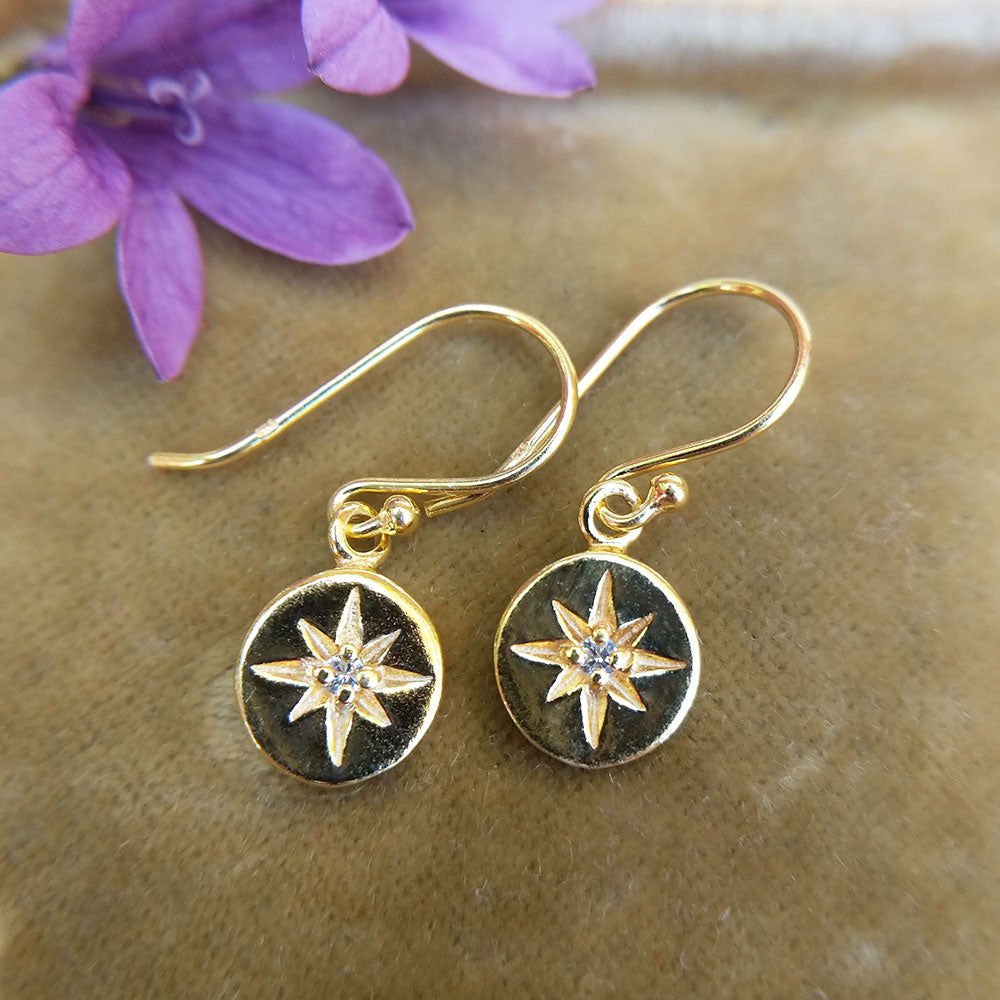 gold plated disc drop earrings