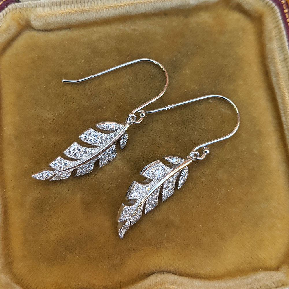 women's leaf drop earrings in sterling silver