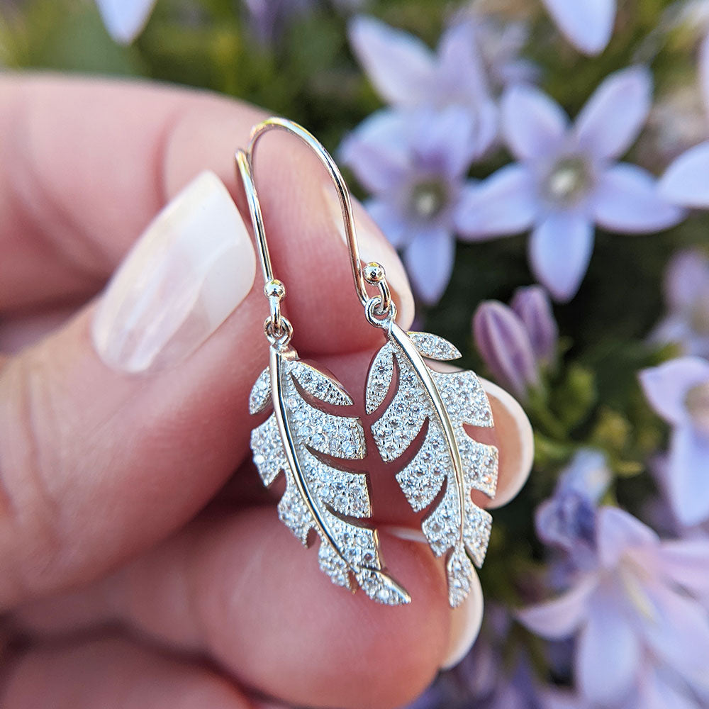 women&#39;s leaf drop earrings in sterling silver