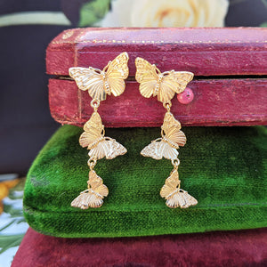 gold plated butterfly dangle earrings