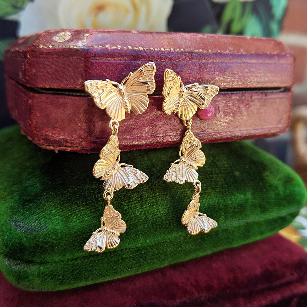 gold plated butterfly dangle earrings